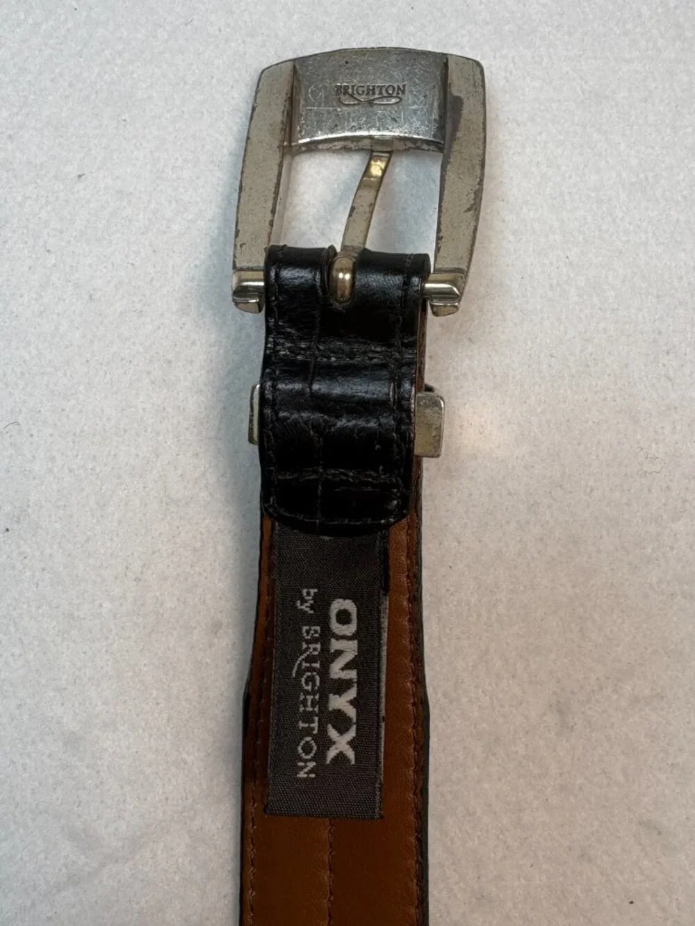 Vintage Brighton Croc Leather Western Boho Belt Silver Buckle Gothic Grunge 40